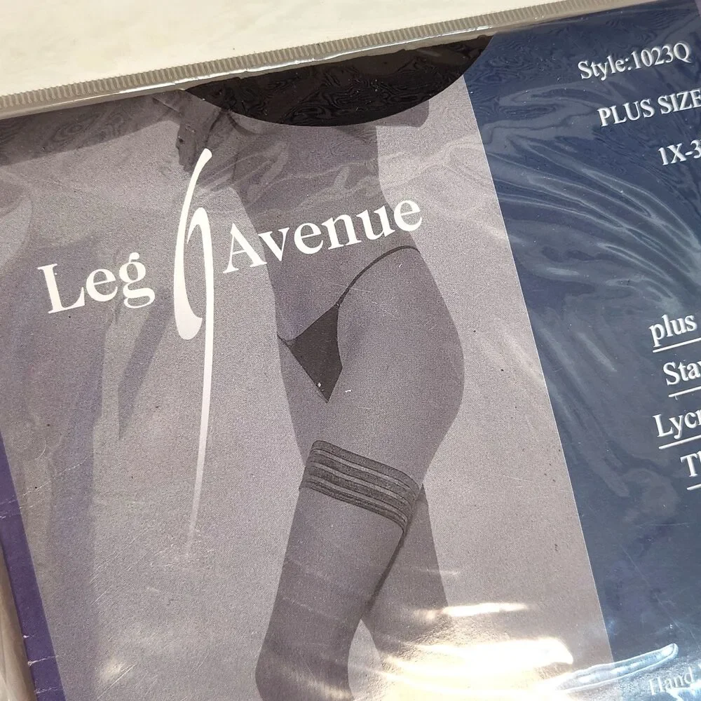 Leg Avenue Plus Size Thigh High Stockings Lot 2 1X-3X Black Nude Sheer Stay Up